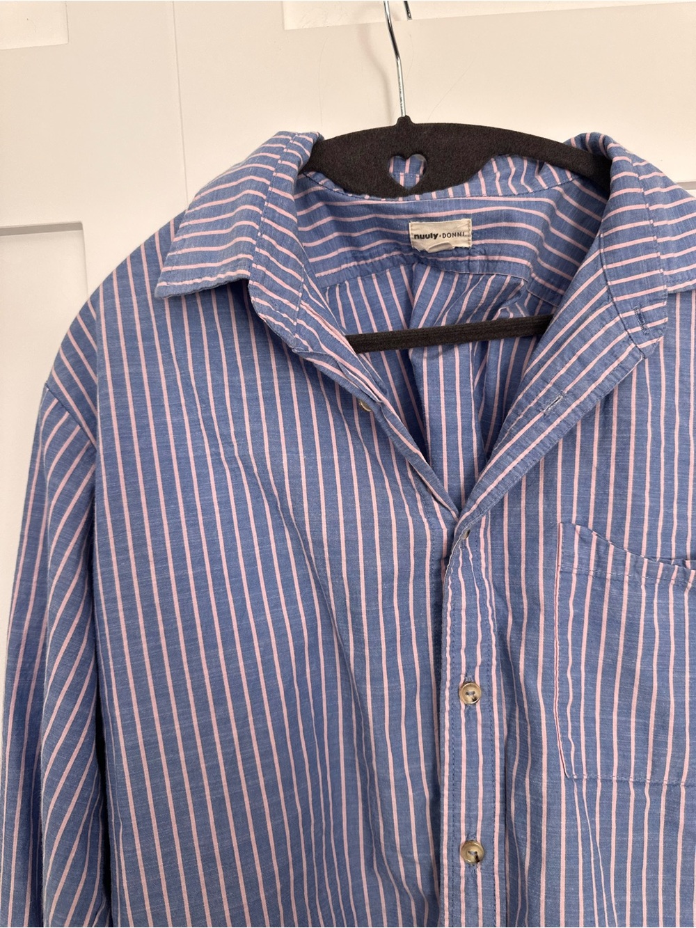 Donni x Nuuly Blue Stripe Relaxed Button-Up Shirt - Medium - Picture 7 of 9